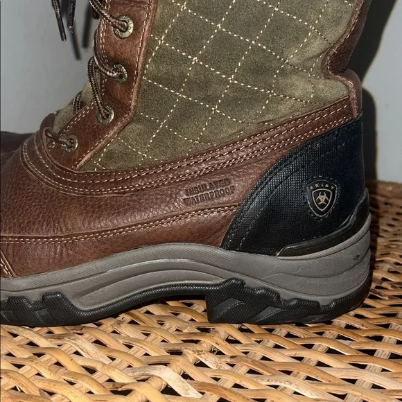 Brown and Green Quilted Knee-High Boots - Picture 2 of 10